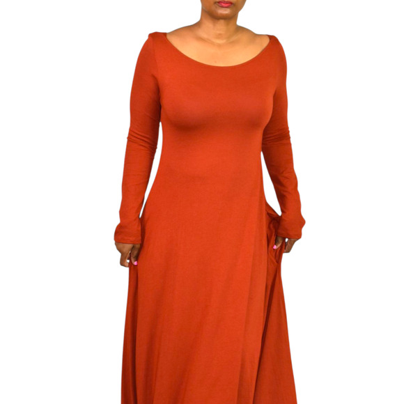Soft Surroundings Maxi Dress Orange Clay Jersey Long Stretch Boatneck Medium - Picture 10 of 14
